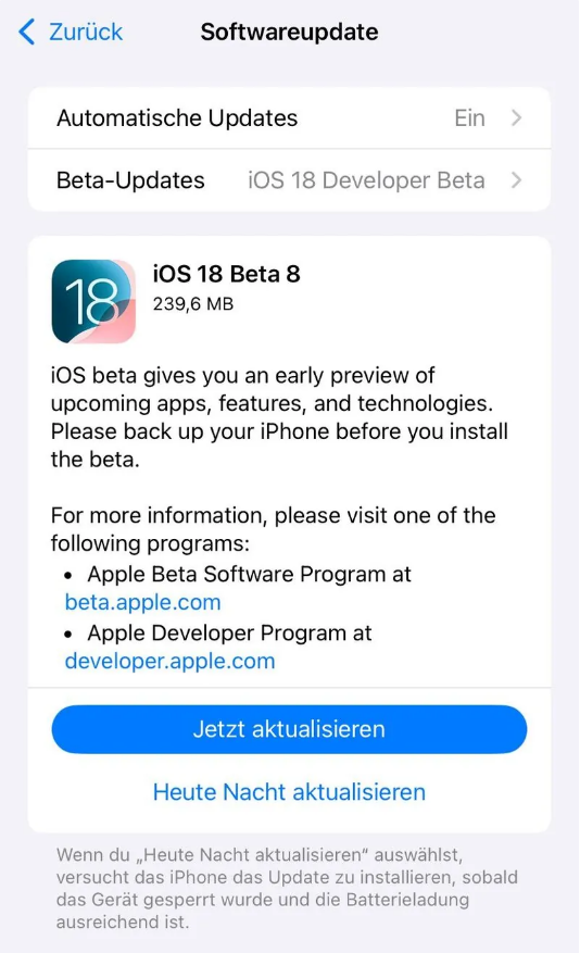 麻江苹果手机维修分享苹果 iOS / iPadOS 18 开发者预览版 Beta 8 发布 